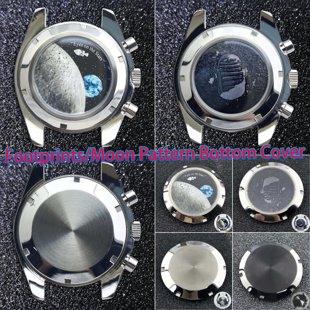 Exhibition Caseback - 37mm Footprints/moon pattern bottom cover Detachable