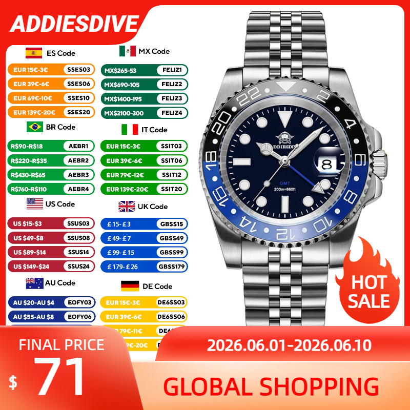 Luxury Watch Holder - ADDIESDIVE AD2050 Luxury GMT Watch Stainless