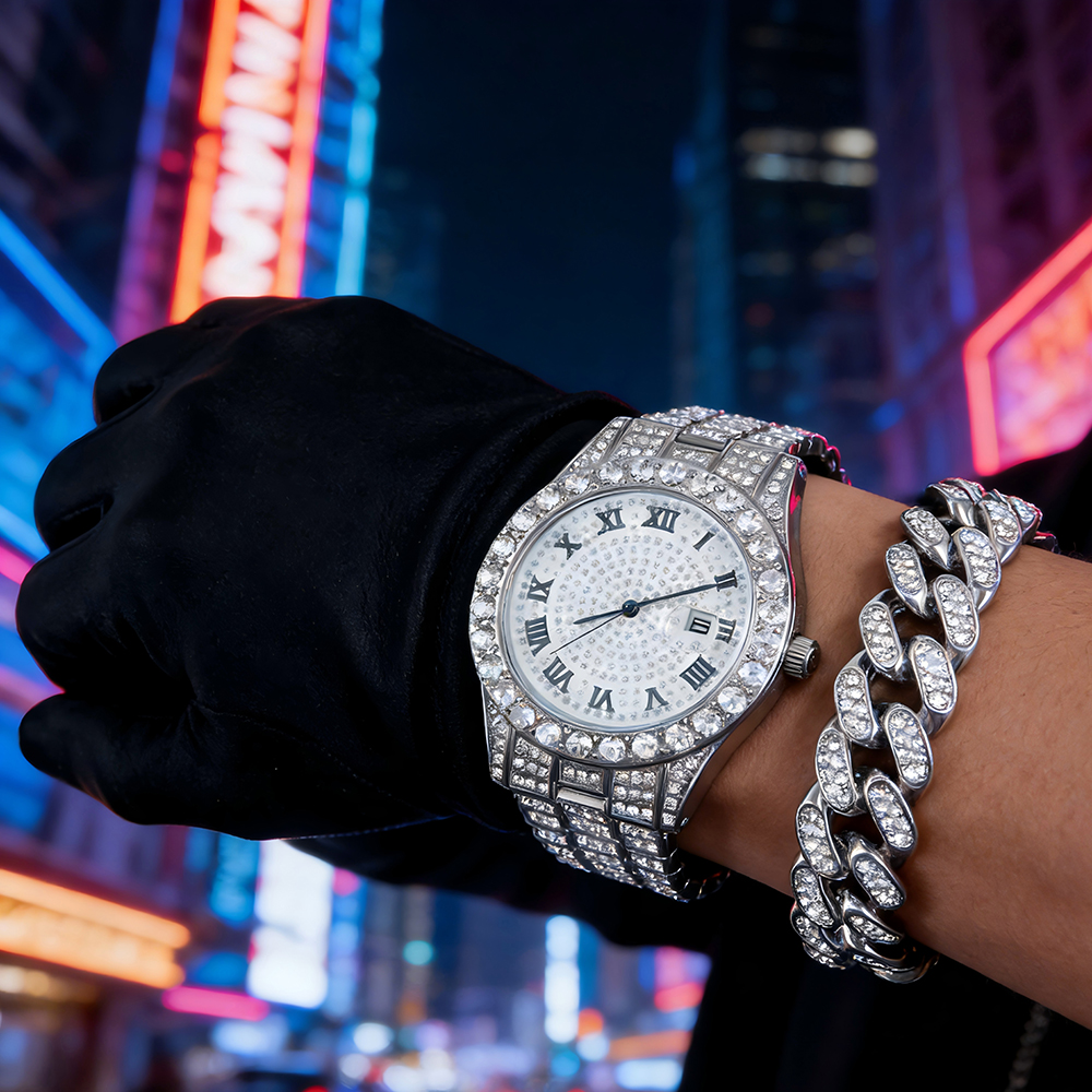1 Hip-hop Full Diamond Silver  - Luxury Watch Life 评论和价格