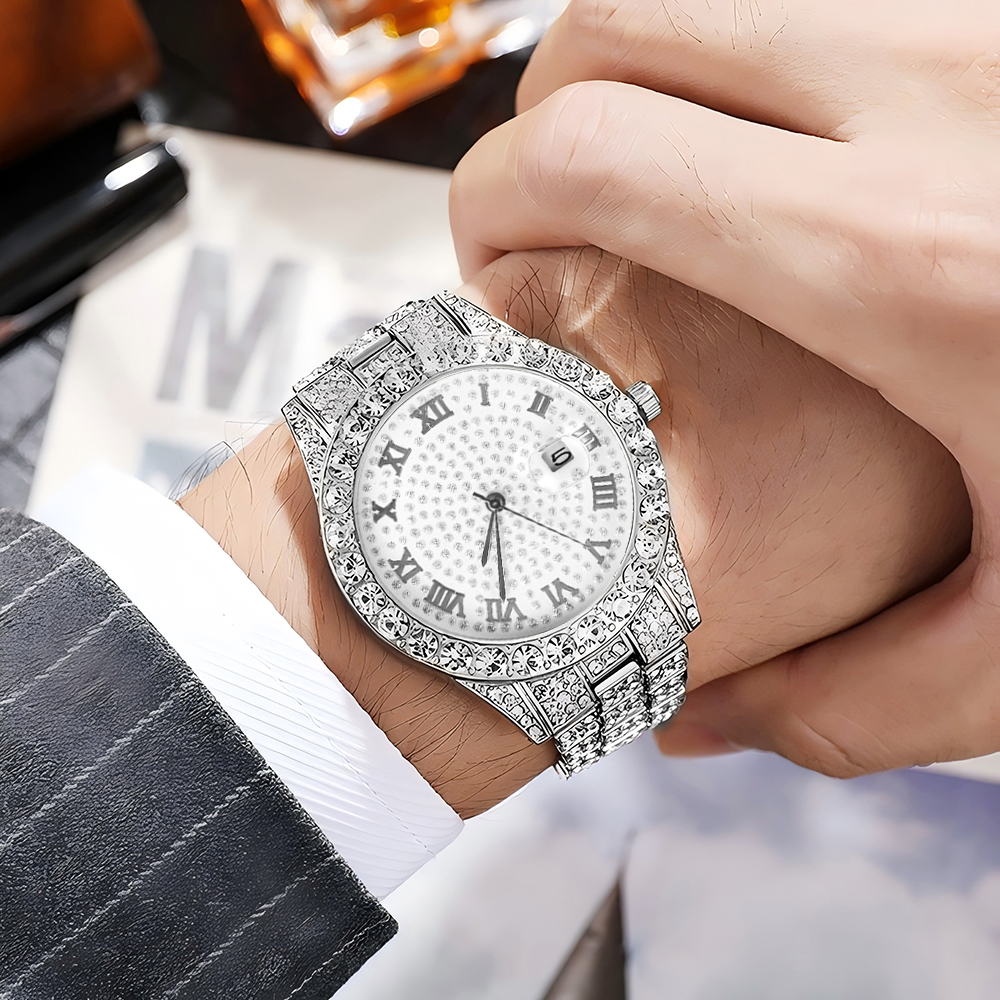 1 Hip-hop Full Diamond Silver  - Luxury Watch Life 评论和价格