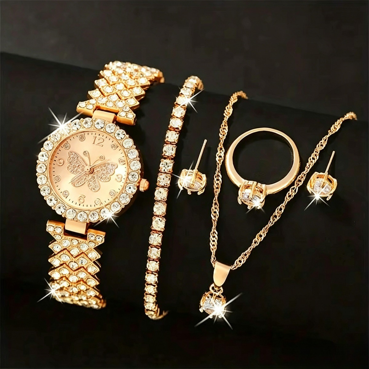 6PCS/Set Luxury Rhinestone But - Lux Watch 评论和价格