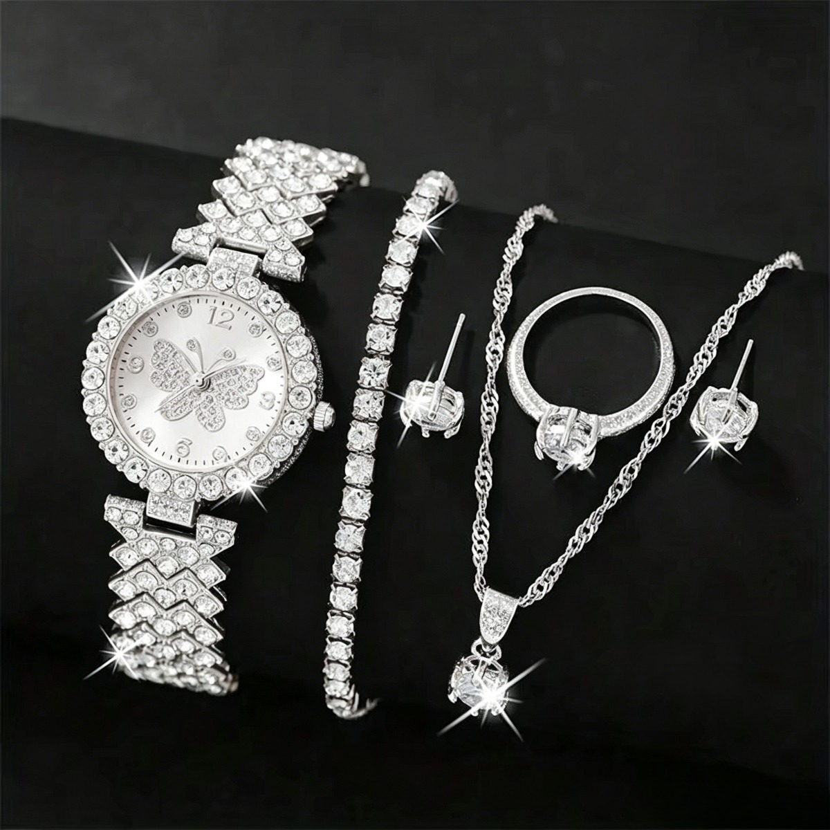 6PCS/Set Luxury Rhinestone But - Lux Watch 评论和价格