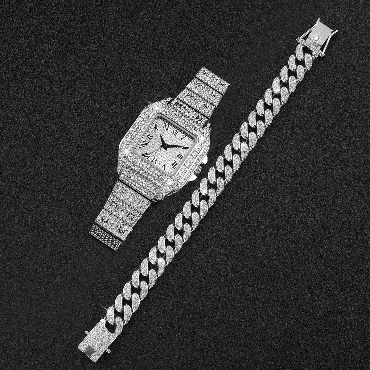 2PCS Iced Out Square Watch & C - Luxury Watch Life 评论和价格
