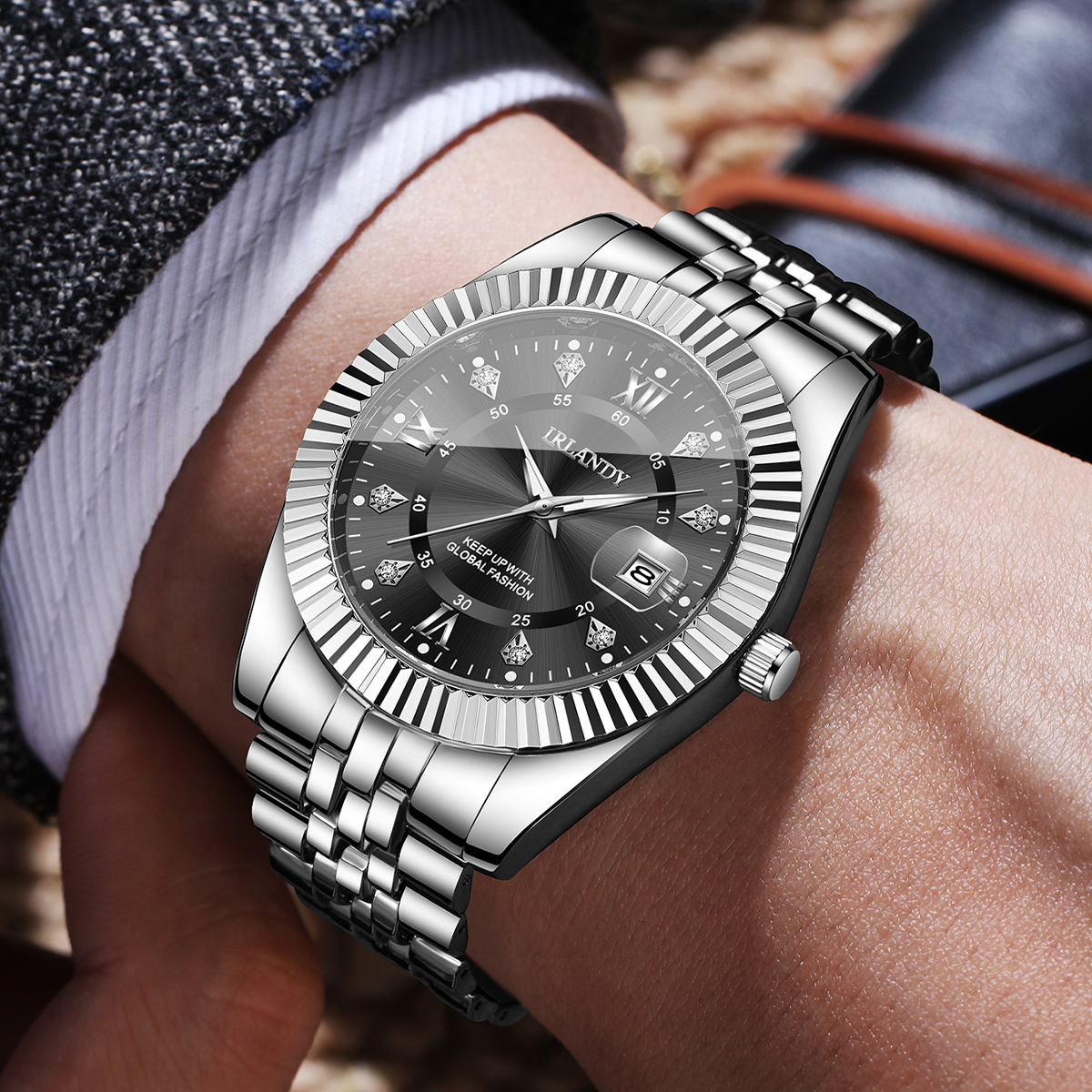 Fashion Rhinestone Men Busines - Luxury Watch Holder 评论和价格